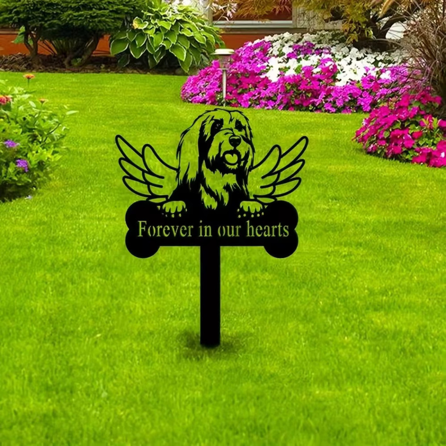 CIFbuy Bearded Collie Hund Gedenkstein aus Metall in Schwarz als Grabstein und Gartendekoration für dein Haustier - Bild 4