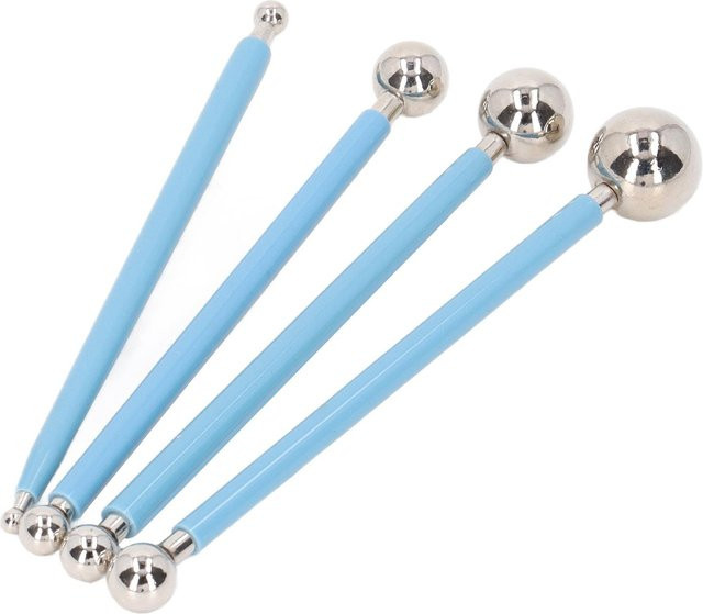 Igeteck 4er Set Fondant Kugelwerkzeug aus Edelstahl mit rutschfestem Griff in Weiß und Blau - Bild 1