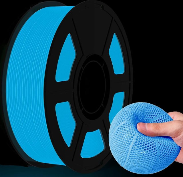 Filajoy3D TPU 95A 3D-Drucker-Filament für FDM, im Dunkeln leuchtend, 1,75 mm, 250 g, Blau, Gelb, Lila, Grün - Bild 1