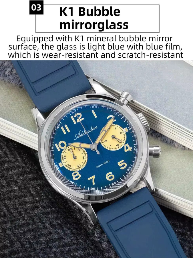 ADDIESDIVE Chronograph, Quarz, Edelstahl, Silber, Blau, Herren - Bild 7