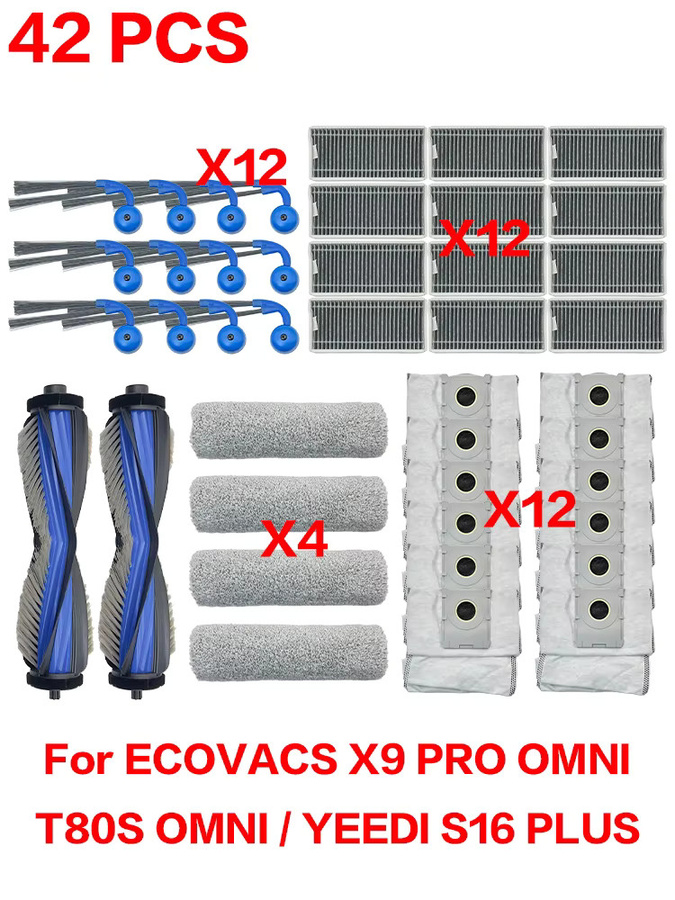 Ecovacs Zubehör-Set für X9 PRO OMNI T80S OMNI und YEEDI S16 PLUS mit Hauptbürste Seitenbürste Rollenmopp und Staubbeuteln in Multicolour - Bild 3
