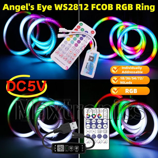 Angel's Eye FCOB RGB LED-Ring mit Bluetooth APP-Steuerung und SP611e Controller, individuell adressierbar, Multicolor - Bild 1