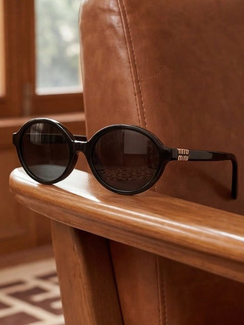 Miu Miu SMU04Z Sonnenbrille, Rund, Vollrand, Acetat, Schwarz, Damen - Bild 1