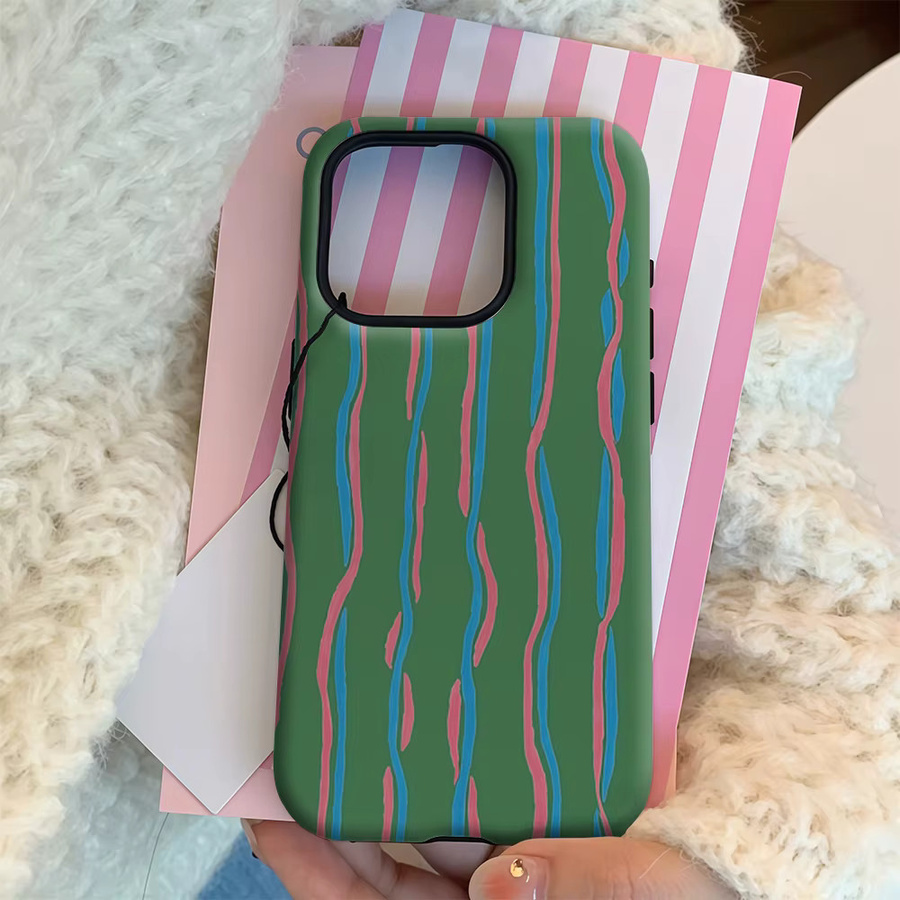 Handyhülle mit Wellenlinien in Grün, Rosa und Blau für Apple iPhone 11 bis iPhone 17 Pro Max Plus mit doppelschichtiger Rückseite - Bild 4