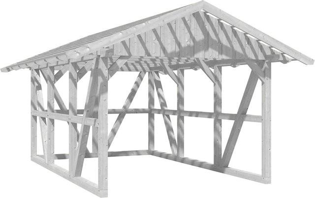 Skan Holz Carport Schwarzwald aus Fichtenholz mit Dachlattung und Rückwand in Weiß B/T/H: 424 x 600 cm - Bild 1