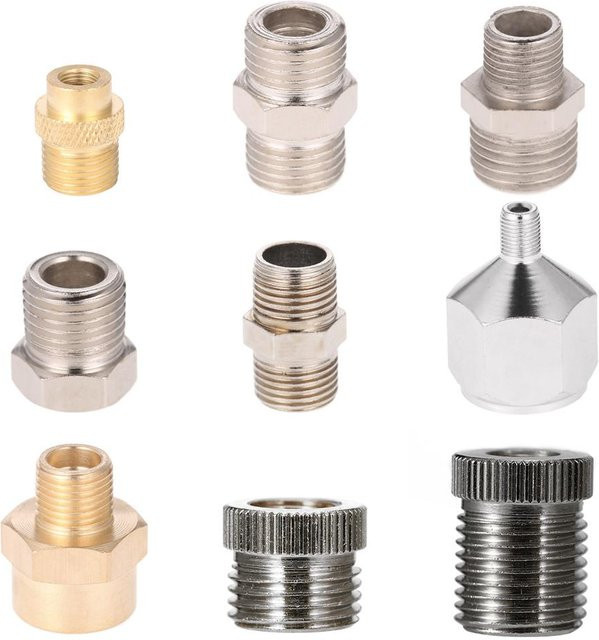 Meterk 9-teiliges Universal Airbrush Adapter Kit aus Messing in Silber und Gold - Bild 1