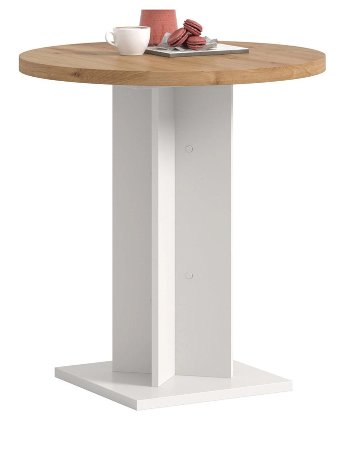 Runder Esstisch Anton von Inn.Furn in Eiche und Weiß, Durchmesser: 70 cm, Höhe: 76 cm - Bild 4