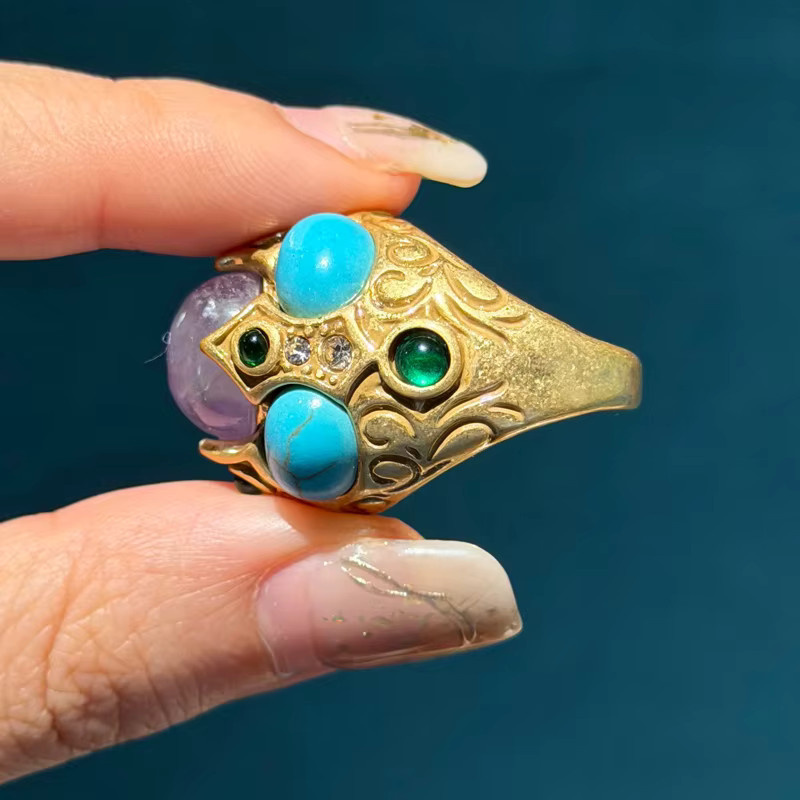 STALAIT Ringe Vintage, Türkis, lila Stein, Kristall, Damen - Bild 3