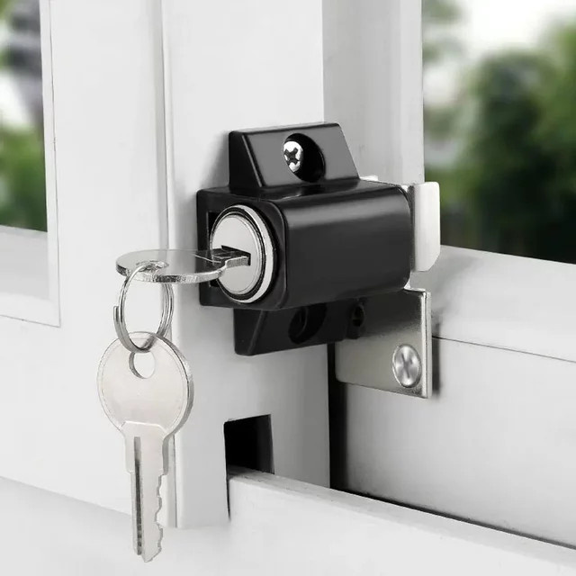 Push-Pull Fensterschloss aus Aluminiumlegierung als Fensterbegrenster in Schwarz - Bild 1