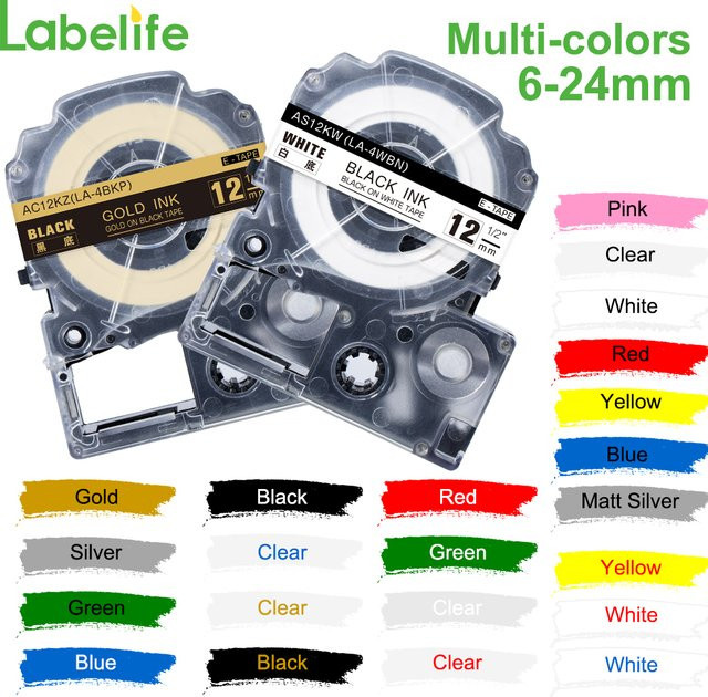Epson LabelWorks Etikettenband Schwarz Gold kompatibel mit LW-300, LW-400, LK-4WBN und LC-4WBN, Breite: 12 mm und 9 mm - Bild 1