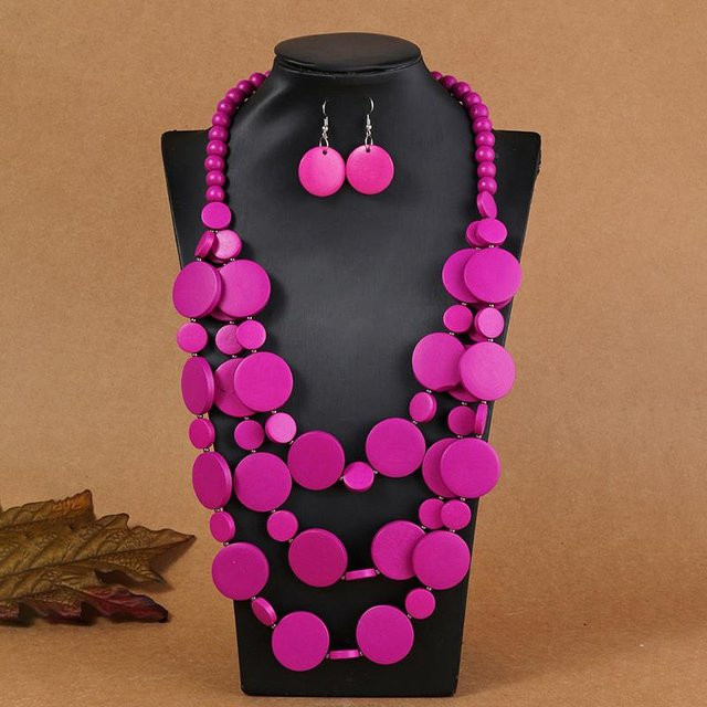 Schmuck-Set Halskette und Ohrringe, Holzperlen, Damen, Bunt - Bild 1