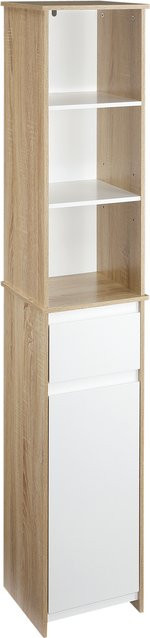 Aosom Badregal Hochschrank in Weiß mit 3 offenen Regalfächern und Schublade aus MDF - Bild 1
