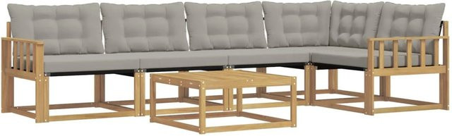 vidaXL Outdoor-Sofagarnitur 6-teilig in Weiß und Hellgrau mit Holz- und Polsterelementen B/T/H: 79 x 79 x 37 cm - Bild 1