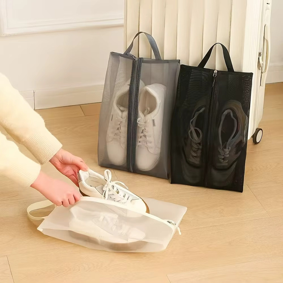 Untior Mesh-Schuhaufbewahrungstasche aus Polyester, faltbar und atmungsaktiv, transparent/beige - Bild 2