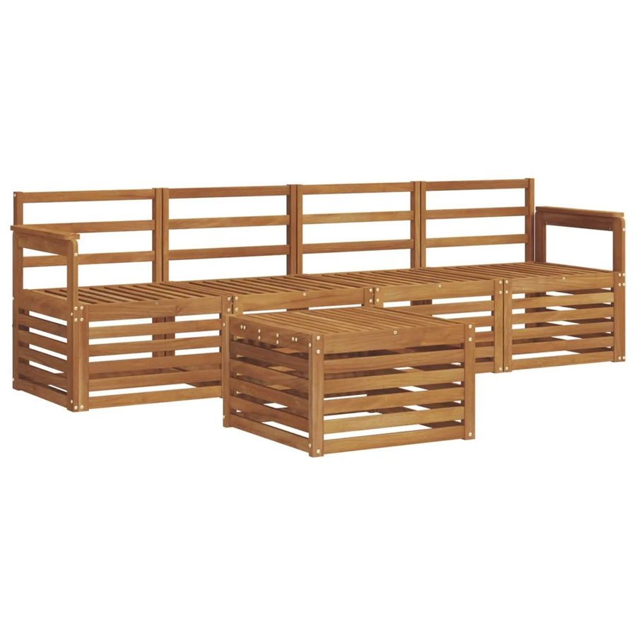 vidaXL Gartenmöbel Set aus Akazienmassivholz in Braun, 5-teilige Sofagarnitur mit 3-Sitzer Sofa und Couchtisch inklusive Kissen - Bild 2