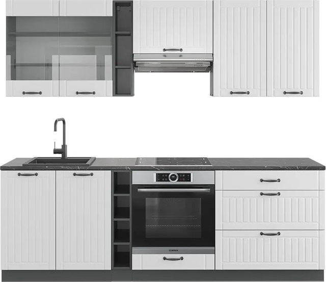 Vicco Fame-Line Küchenzeile Landhausstil in Weiß und Anthrazit, B/H: 235 x 82 x 60 cm - Bild 1