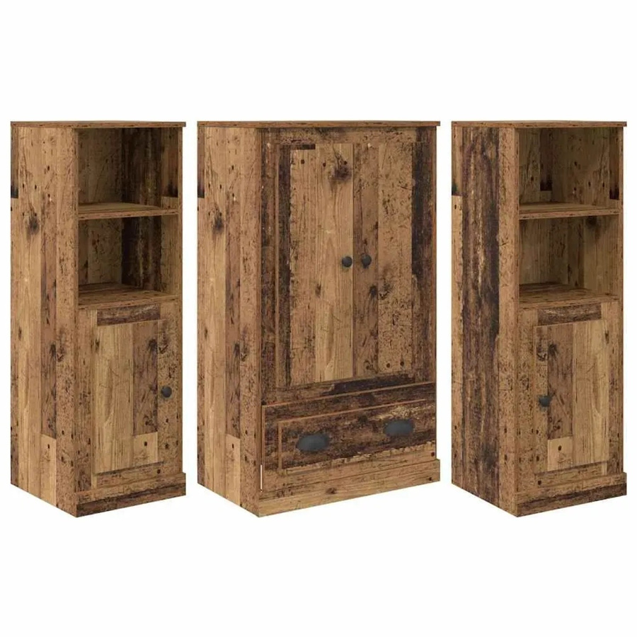 vidaXL Highboard 3-teilig aus Altholz in Braun mit Schubladen und Türen, B/T/H: 132,0 x 35,5 x 103,5 cm - Bild 2