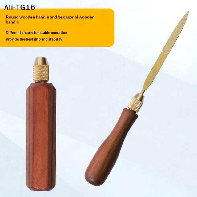 Holzfeilengriffe mit Messingspannzange für kleine Feilen, braunes Zubehör für DIY-Metall- und Jade-Politur - Bild 1