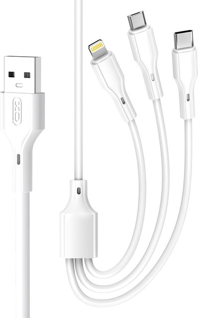 XO Design NB230 3in1 Ladekabel USB-A auf Lightning, MicroUSB und USB-C, 20W, 1m, Weiß - Bild 1