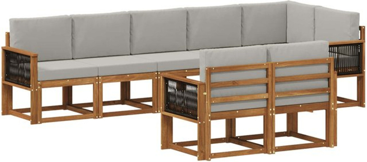 Modernes 8-teiliges Outdoor-Sofagarnitur Loungemöbel Set von vidaXL aus Akazie und Polyester in Natur und Grau - Bild 1