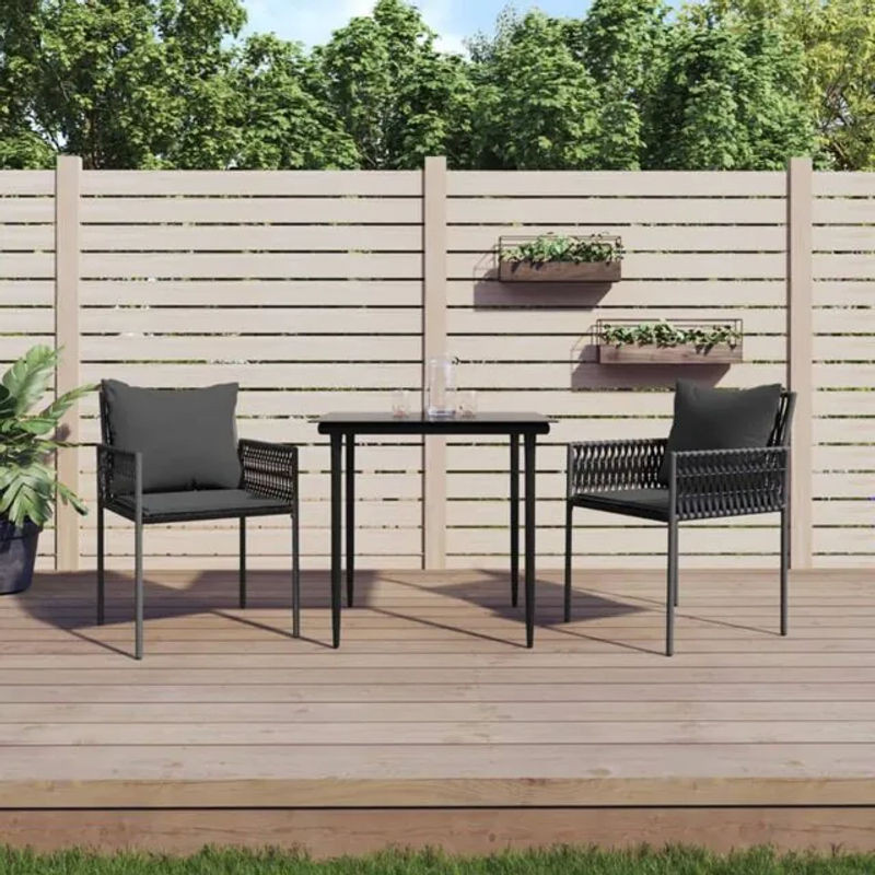 3-teilige moderne Garten-Essgruppe aus Poly-Rattan und Stahl mit Kissen in Grau und Schwarz von vidaxl - Bild 1