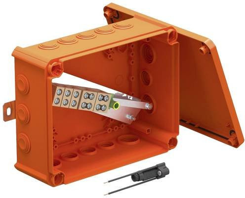 OBO Bettermann Abzweigkasten mit Schraubklemmen, halogenfrei, orange, L: 24,0 cm, B: 19,0 cm - Bild 1
