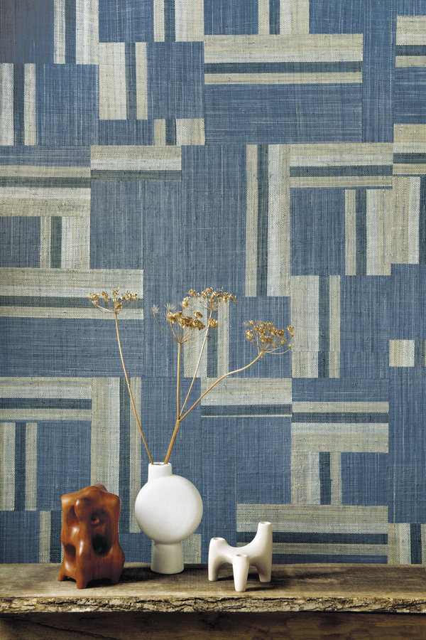 Omexco Tapete Boro AT74 in Blau mit abstraktem Design aus Vlies und Textil - Bild 1
