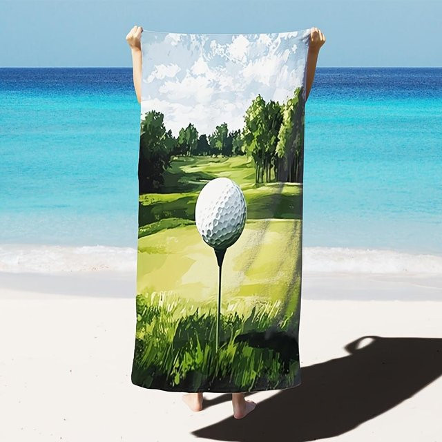 JMG Household Supplies Strandtuch mit Golfplatz-Design, Grün, Mikrofaser, schnelltrocknend, B/B: 100 x 200 cm - Bild 1