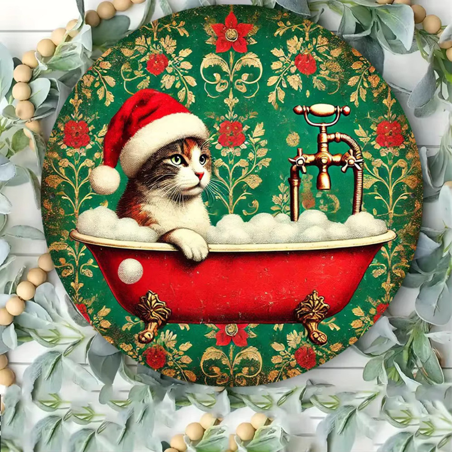HELLOYOUNG Vintage Weihnachtskatzen Wandkunst Rund, Multicolour, B/H: 20 x 20 cm - Bild 2