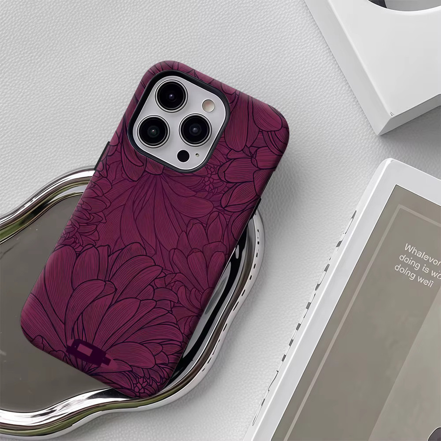 Potdemiel Handyhülle mit Blütenblatt-Design für iPhone 17 16 15 14 13 Pro Max Plus, magnetisch, rot und lila - Bild 5