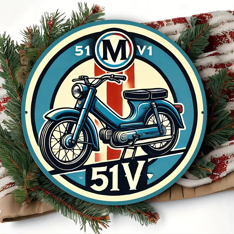 Potdemiel Vintage Motorrad Metallschild aus Aluminium, runde Wandkunst im Retro-Design, Durchmesser: 20,3 cm, multicolor - Bild 3