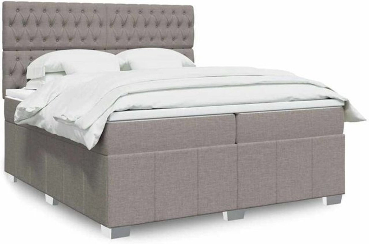 vidaxl Boxspringbett mit Matratze in Taupe meliert und Weiß, Stoff und Holzwerkstoff, B/T/H: 200 x 200 x 140,5 cm - Bild 1