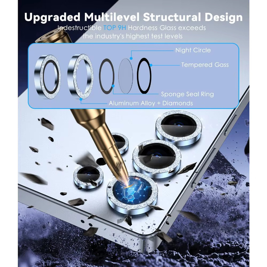 Kameraobjektivschutz aus gehärtetem 9H HD Glas mit Aluminiumlegierung für Samsung Galaxy S26 Ultra und S25 Plus in Blau und Silber - Bild 2