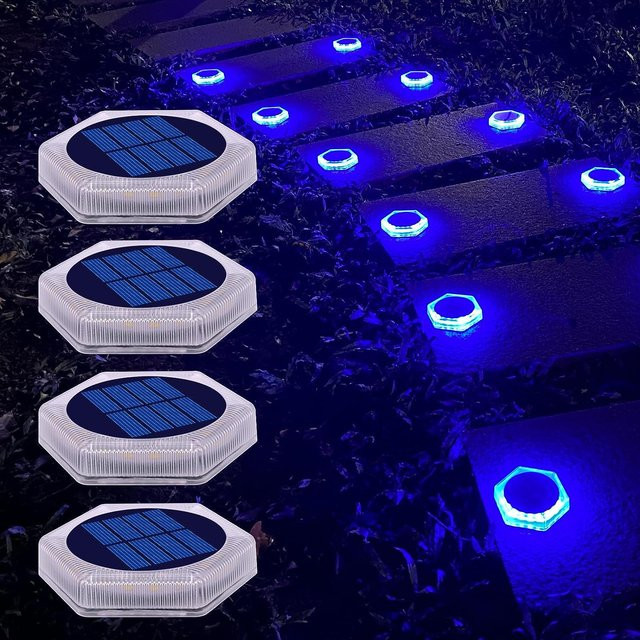 Yilaie Solar-Pool-Lichter in Blau, IP68 wasserdichte Solar-Treppenlichter mit Dämmerungssensor zur Selbstklebung für Außenbereich, Poolzaun und Stufen - Bild 1