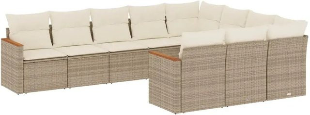 vidaXL 10-teilige Garten-Sofagarnitur aus Poly-Rattan und Akazienholz in Beige mit Kissen und Stauraum - Bild 1