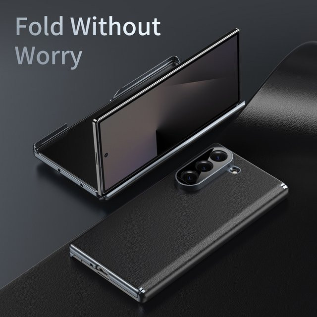 Schutzhülle für Samsung Galaxy Fold8 Ultra, Fold7, Fold6, Fold5 und Fold4 mit Scharnierschutz und erhöhten Kanten, ohne Frontabdeckung, in Schwarz und Blau - Bild 1