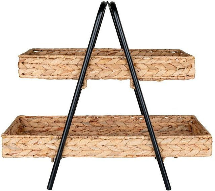 House Nordic Dekorationstablett aus Wasserhyazinthe, Metall und Holz in Schwarz und Braun, B/T/H: 42 x 23 x 43,5 cm - Bild 1