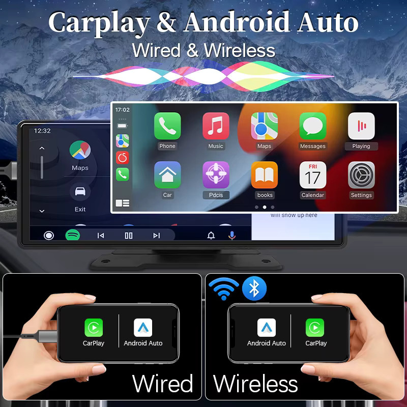Hippcron Universal Auto Multimedia Player mit 10,26 Zoll Bildschirm, Wireless CarPlay, Android Auto, Bluetooth, AUX und USB in Schwarz - Bild 2