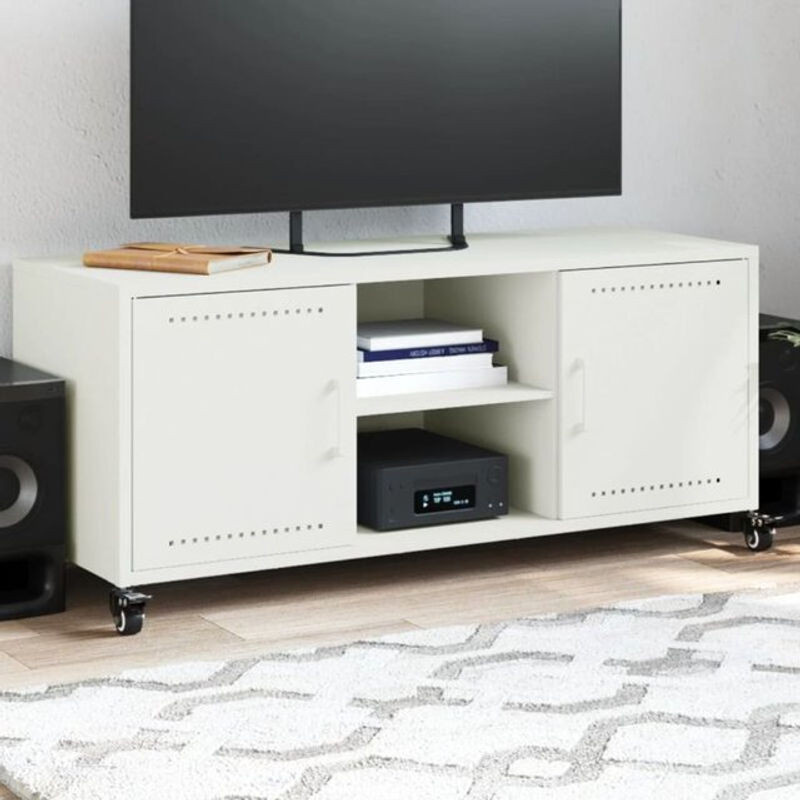 Vidaxl TV-Schrank aus Stahl in Weiß, Modernes Design, B/T/H: 100,5 x 39 x 43,5 cm - Bild 1
