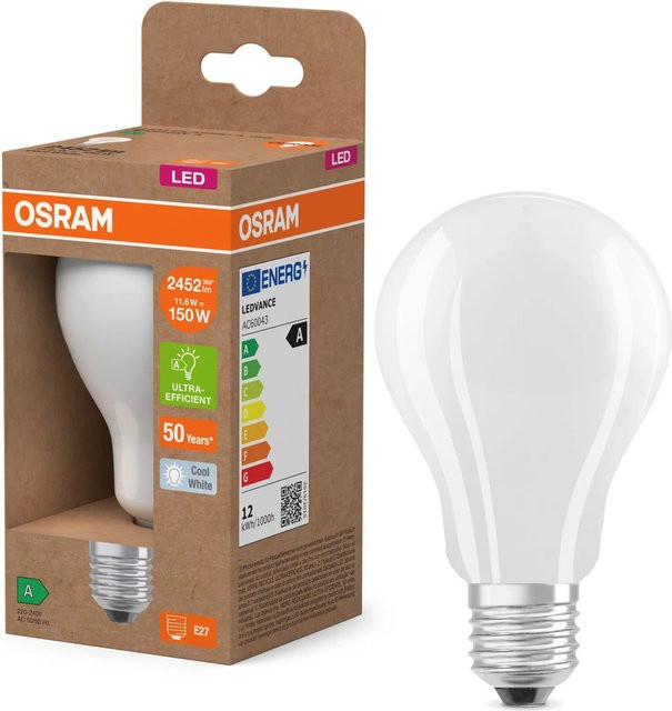 Osram LED Leuchtmittel E27 Kolbenform warmweiß 11,6 W mit 2452 lm, Durchmesser: 7 cm, Höhe: 7 cm - Bild 2
