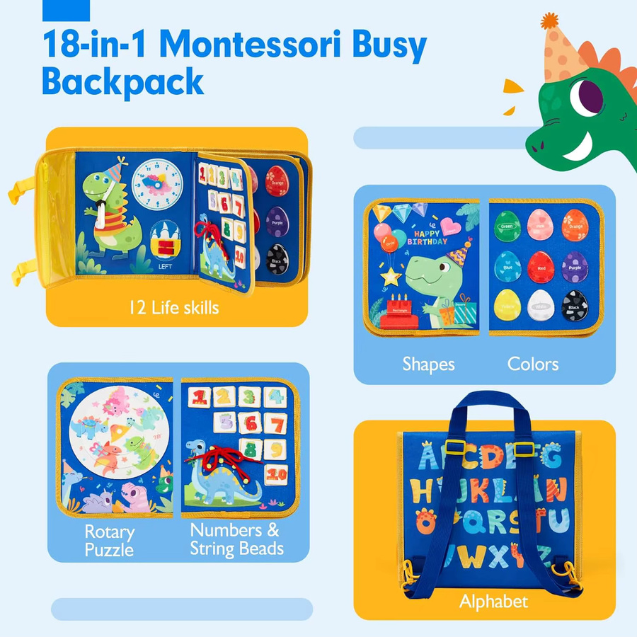 LOLOTREE Dinosaurier Montessori Spielzeug, Blau, Bunt / Mehrfarbig, Plüsch / Textil - Bild 3