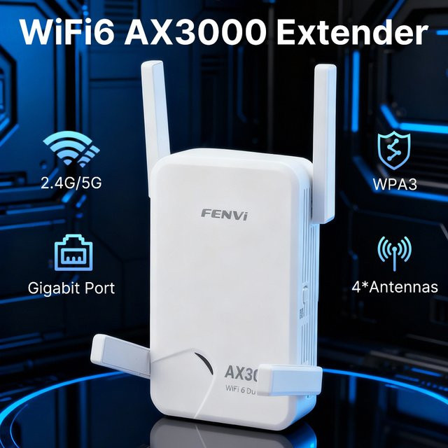 DERAPID WiFi 6 AX3000 Wireless Repeater Dual Band 2,4/5 GHz Signal Booster in Weiß - Bild 1