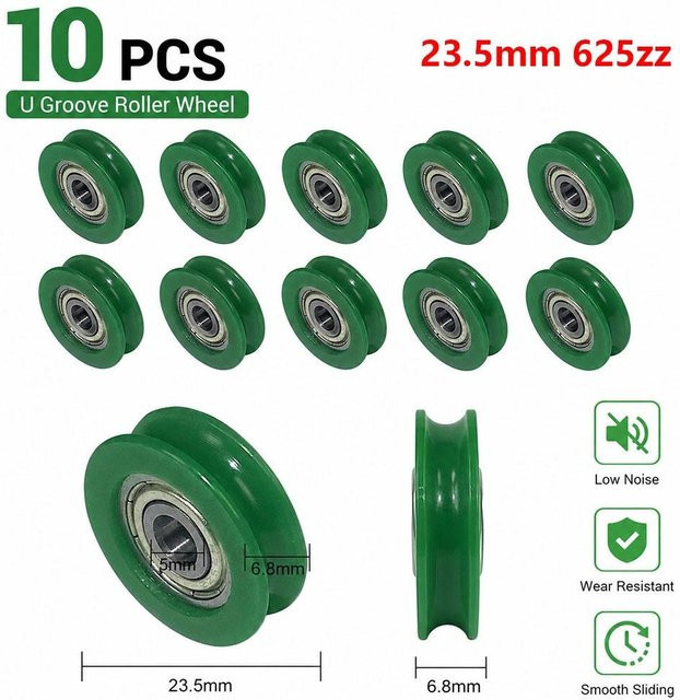 10 Stück guxuDZ U-Nut Führungsrollen aus Edelstahl mit 5mm Nutbreite und 23,5mm Durchmesser für Schiebetüren im Badezimmer, Farbe: Grün - Bild 1