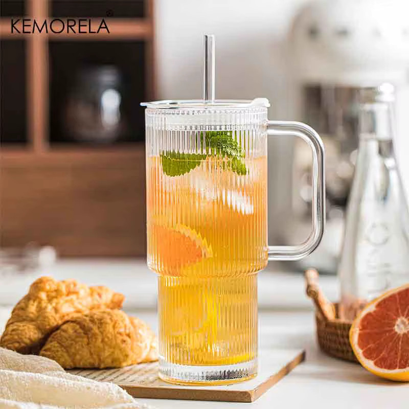 KEMORELA Glasbecher mit Streifenmuster und Deckel, transparent, 760 ml - Bild 3