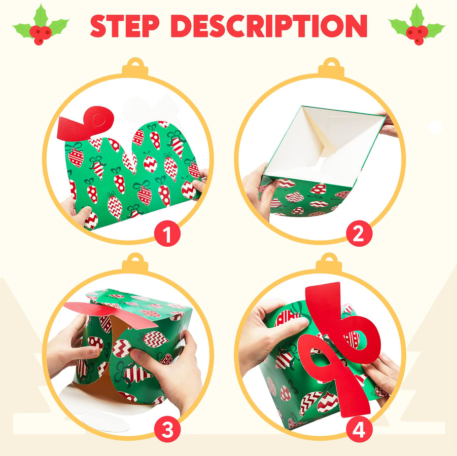 24 Stück Weihnachtsgeschenkboxen aus Papier in Dreiecksform mit Etikett und Band, Mehrfarbig - Bild 4