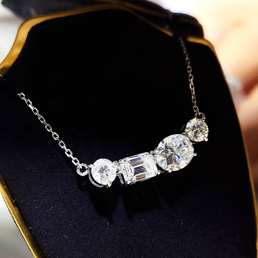 BXINY Halskette 4-Stein-Anhänger, 925 Silber, Diamant, Damen - Bild 2