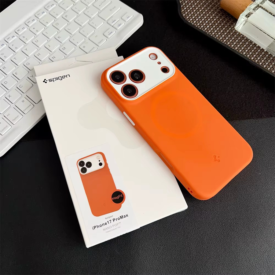 Spigen Fit MagFit Hide Magnetische Flüssigsilikonhülle für iPhone 17 Pro Max Air mit MagSafe Kompatibilität in Schwarz und Orange - Bild 2