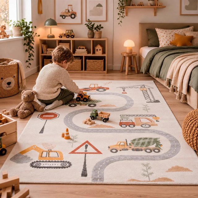 Pergamon Kinder Teppich Maui Kids Baustelle, handgetuftet, Multicolour, Polypropylen - Bild 1