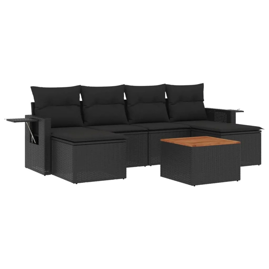 vidaXL 7-teilige Garten-Sofagarnitur aus Polyrattan und Akazienholz in Schwarz mit Kissen - Bild 2