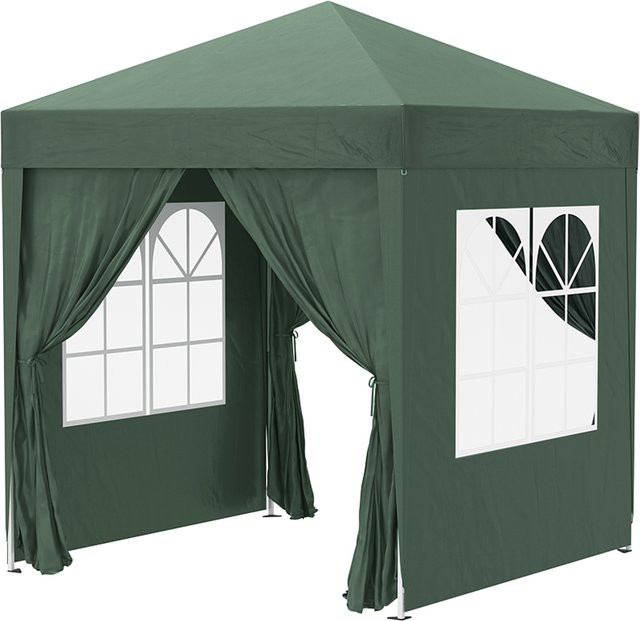 Outsunny Pop-up Faltpavillon mit 4 Seitenwänden und Fenstern, wasserdichtes Partyzelt mit UV-Schutz, Dunkelgrün, B/T/H: 200 x 200 x 200 cm - Bild 1